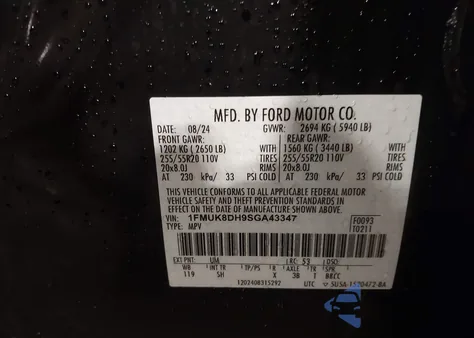 2025 Ford Explorer Active z USA, uszkodzony, nr VIN 1FMUK8DH9SGA43347